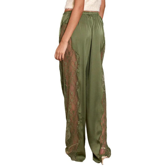 Damen Satin-Hose mit Spitzeneinsätzen Seiten-Schnitt