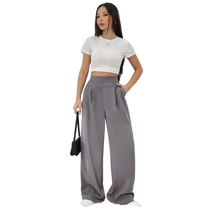 Damenweite Hose mit hohem Bund und Falten Norvielle