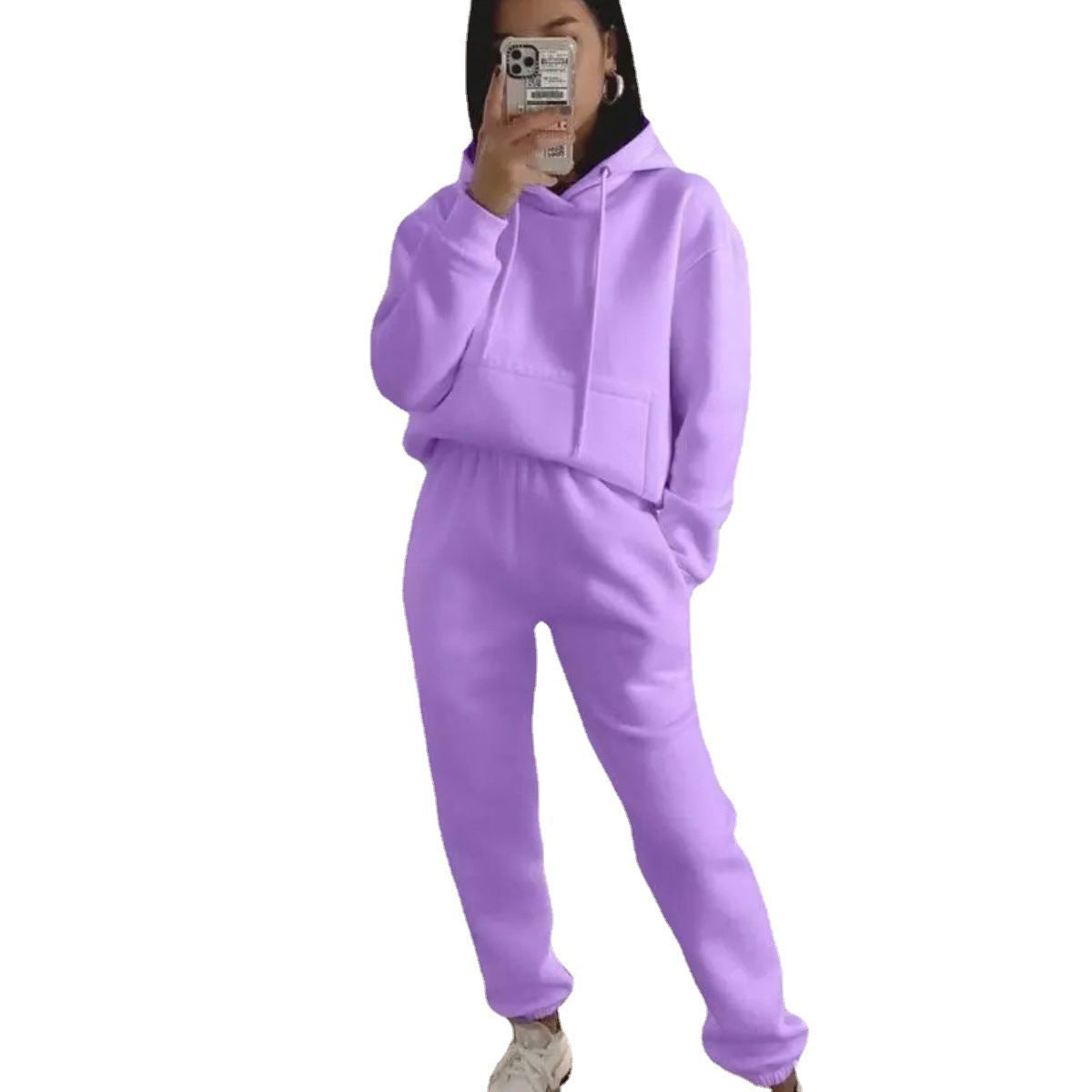 Damen Fleece-Joggingset mit Kapuze Elastisch Norvielle