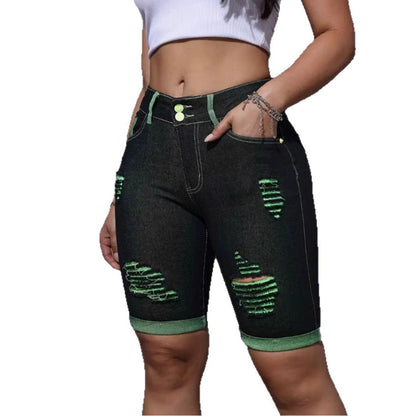 Damen Highwaist Destroyed Denim-Shorts Neonfarben Norvielle