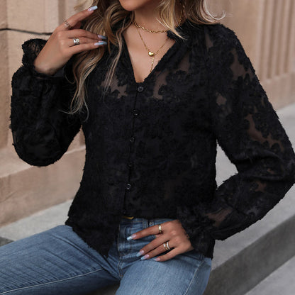 Damen Bluse mit floralem Spitzenapplikationen - Norvielle