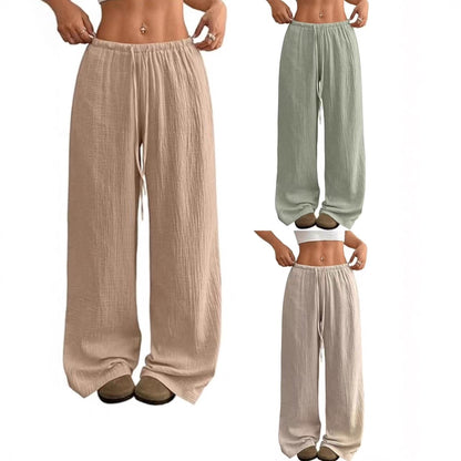 Damen Sommerhose Weite Luftige Baumwolle Kordelzug Beige - Norvielle