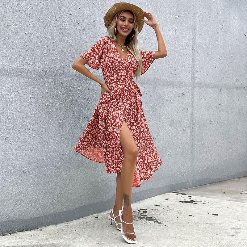 Damen Maxikleid Floralmuster Eleganter Schlitz - Norvielle