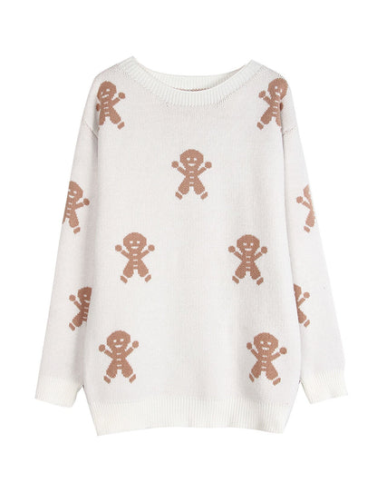 Damen Strickpullover Lebkuchenmotiv Weitschnitt Norvielle