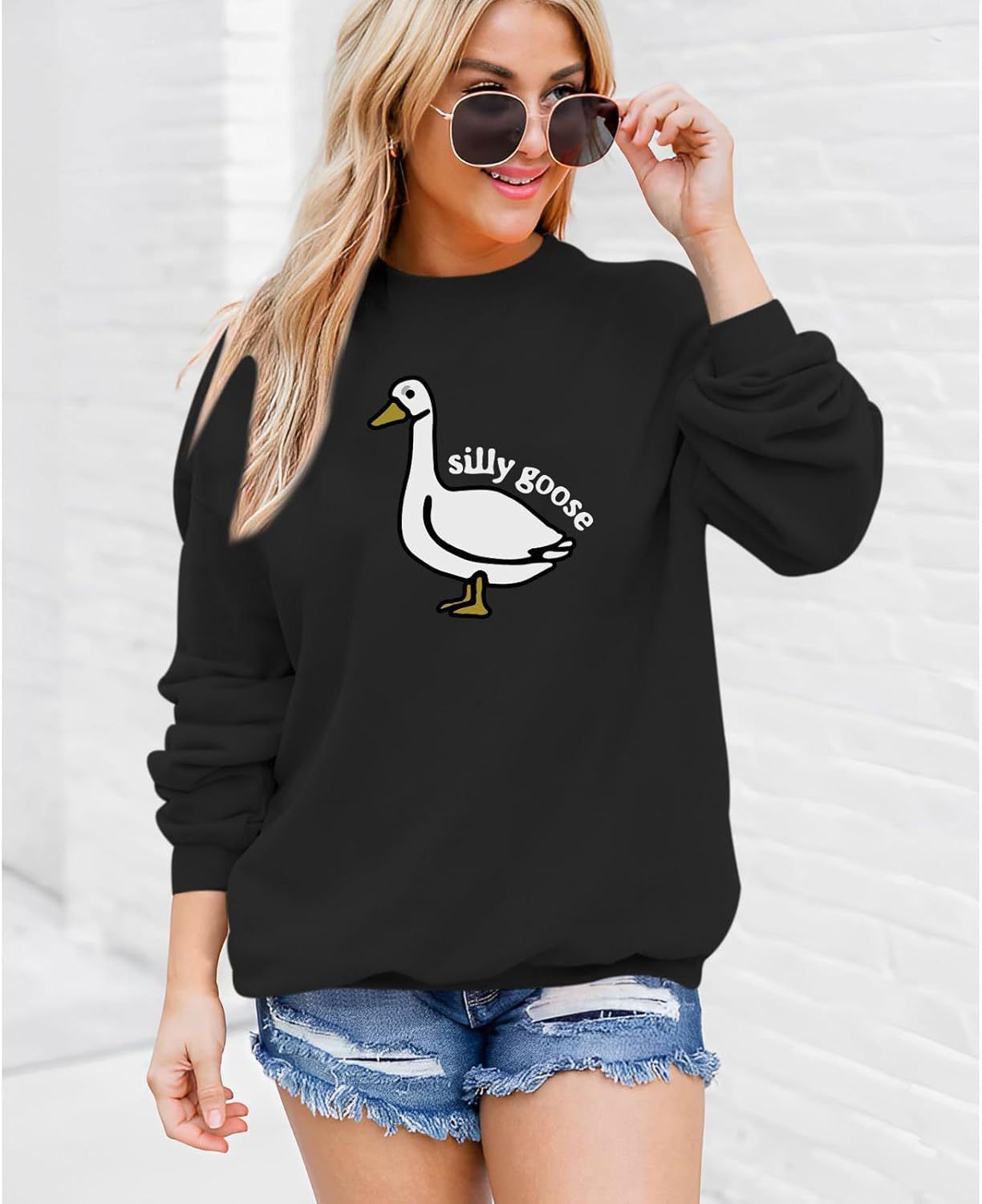 Damen Sweatshirt Entenmotiv Lässig Grün