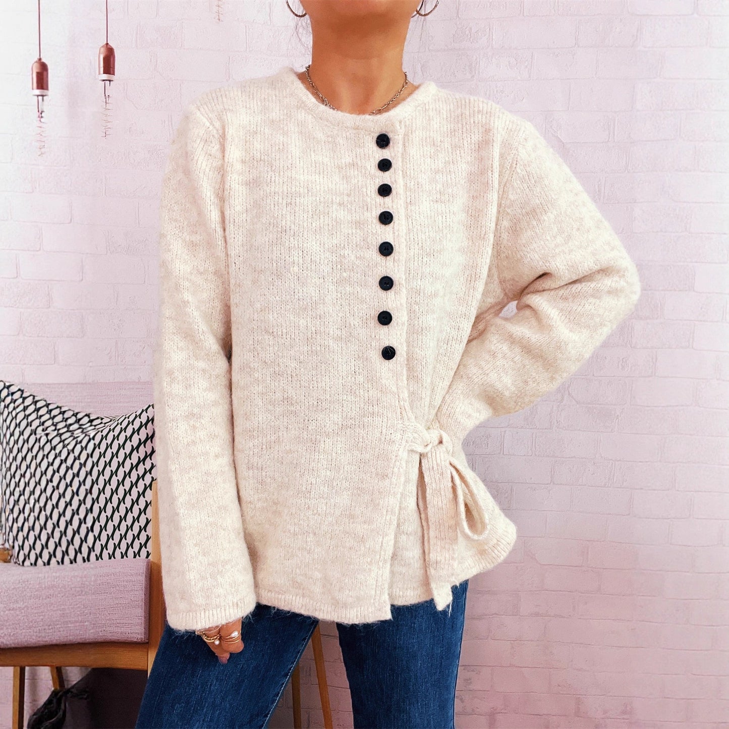 Damen Strickpullover mit Knoten Detail Norvielle