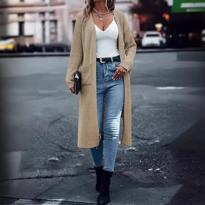 Damen Grobstrick-Cardigan Offene Taschen Lässiger Schnitt Norvielle