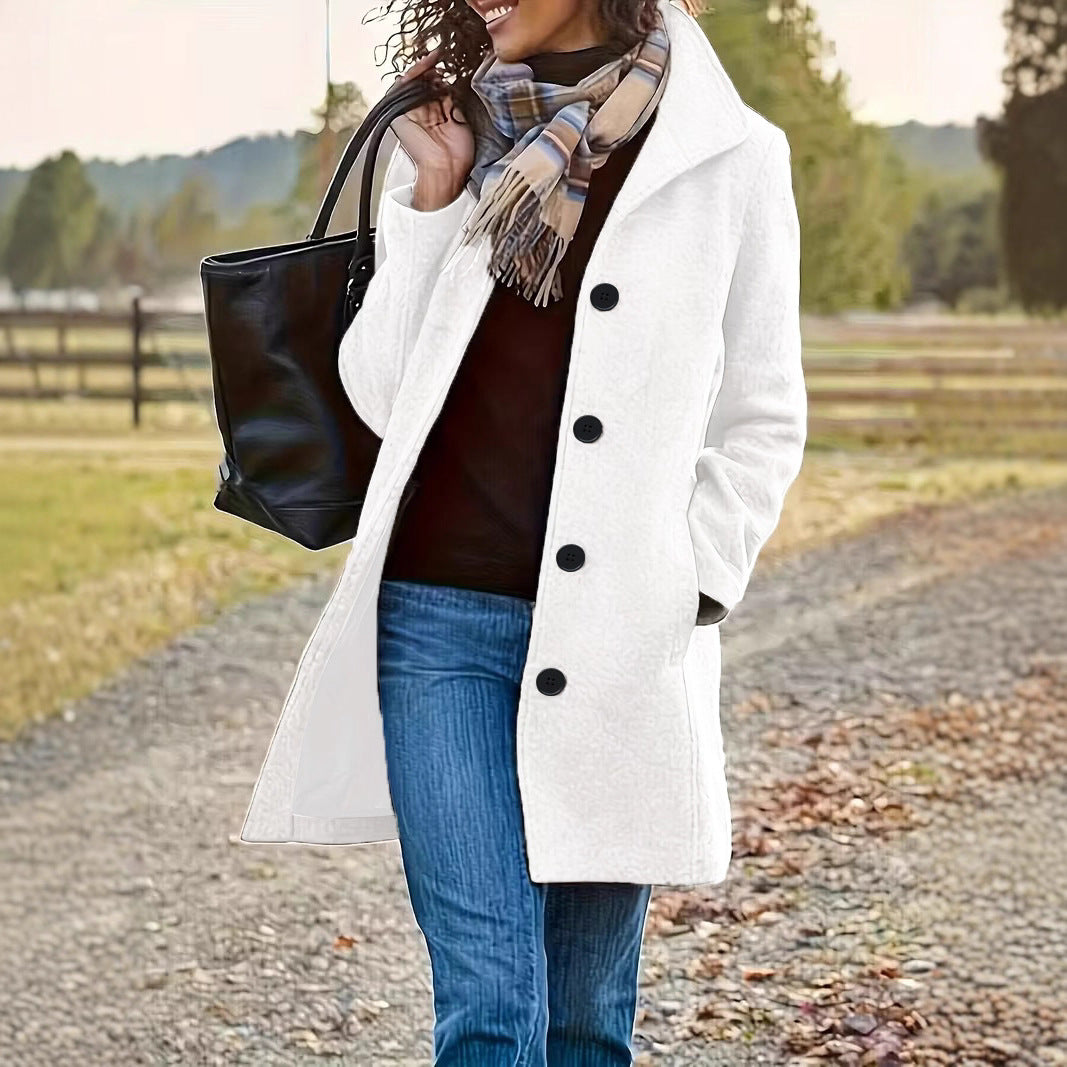 Damen Wollmantel Modern Kragen Praktische Taschen