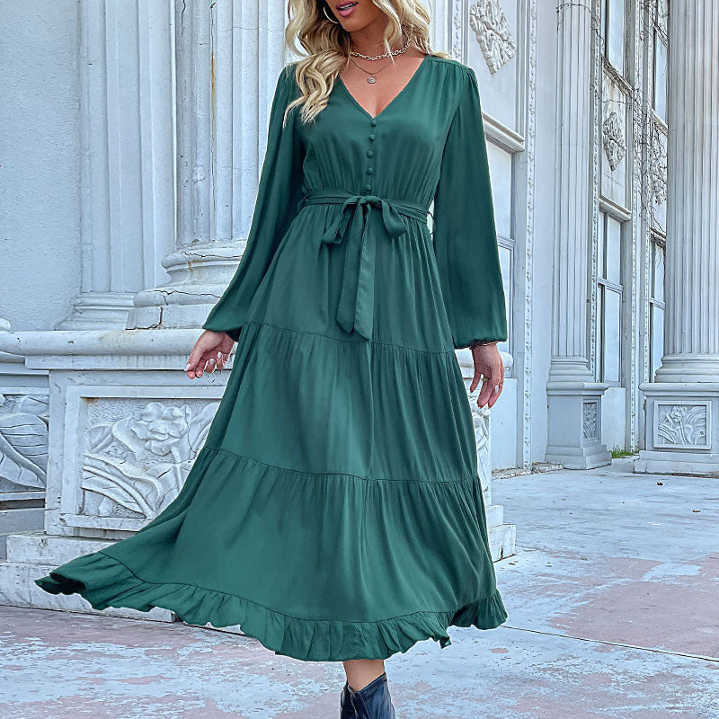 Damen Maxikleid Wickeloptik Voluminöse Ärmel Norvielle