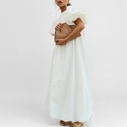 Damen Maxikleid Voluminöse Ärmel Hochtailliert Norvielle