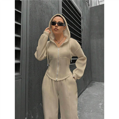 Damen Hoodie-Set Figurbetont Mit Zipper Details