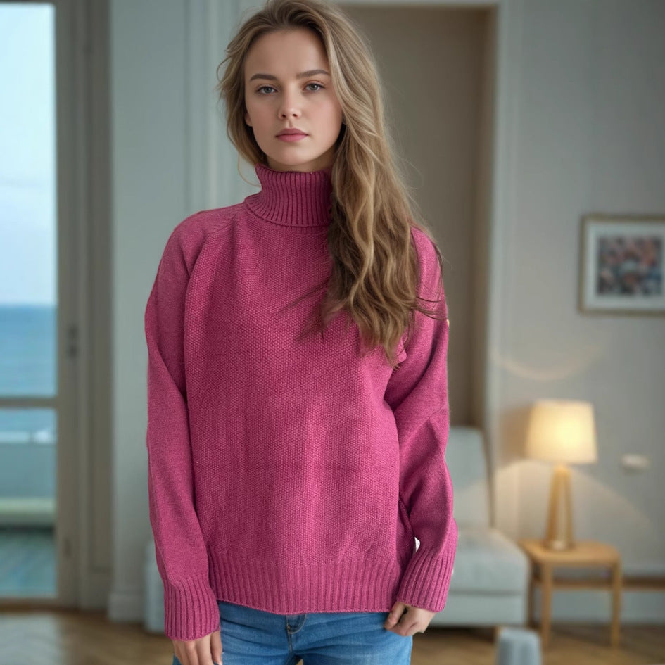 Damen Strickpullover Weiches Material Hochkragen Beige