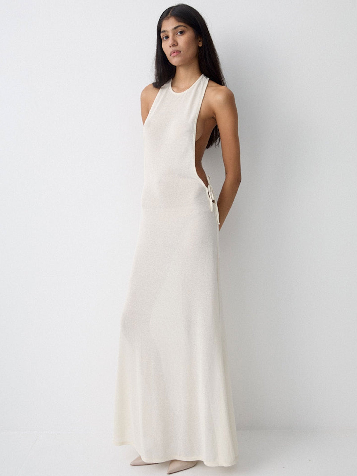 Damen Seidenkleid Lang Elegant Schleifen Norvielle