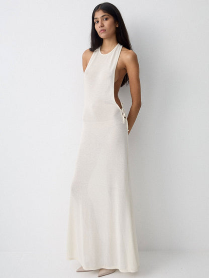 Damen Seidenkleid Lang Elegant Schleifen Norvielle