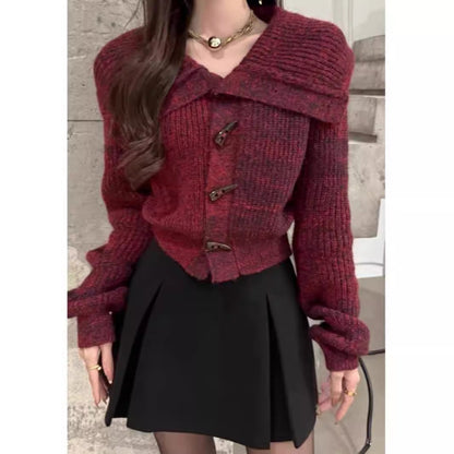 Damen Strickjacke mit Kragen und Knöpfen Norvielle - Norvielle
