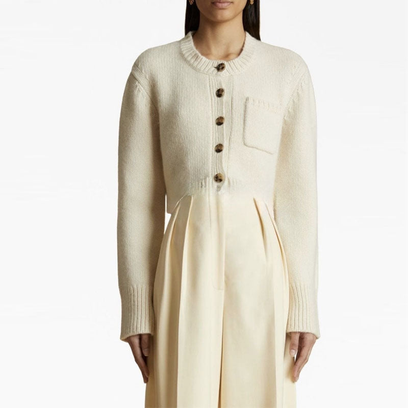Damen Strickcardigan Kurz Knöpfe Beige