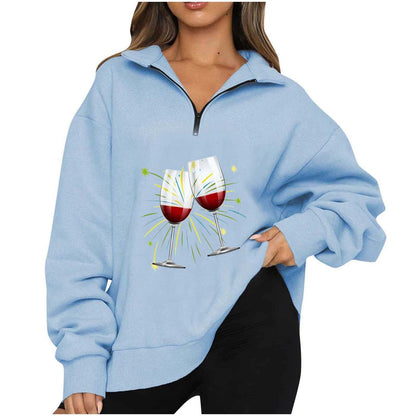 Damen Oversized Pullover Reißverschluss Party-Motiv Norvielle