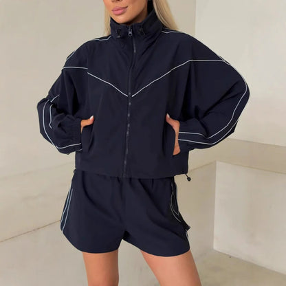 Damen Sportset Jacke Hochkragen Shorts Urban Style - Norvielle