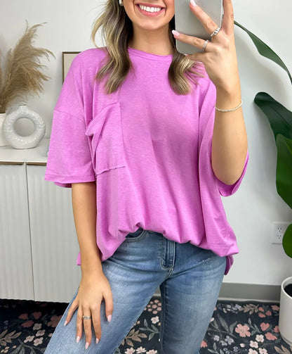 Damen Oversized T-Shirt mit Tasche aus Baumwolle