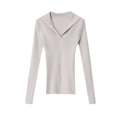 Damen Strickpullover V-Ausschnitt Knopfleiste Norvielle