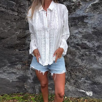 Damen Bluse Flora Stickerei Strukturiert Norvielle
