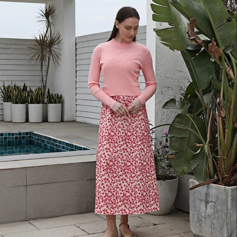 Damen Pullover Maxirock Set Floralmuster - Norvielle