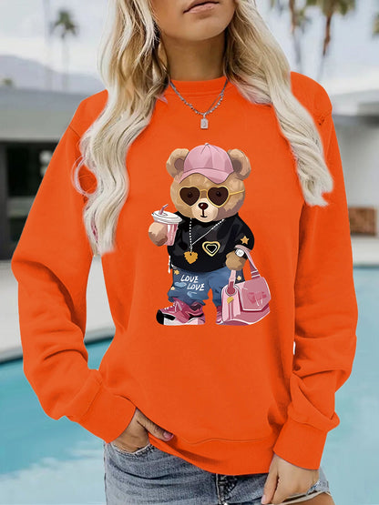 Damen Sweatshirt Cartoon Bär Motiv Weiß