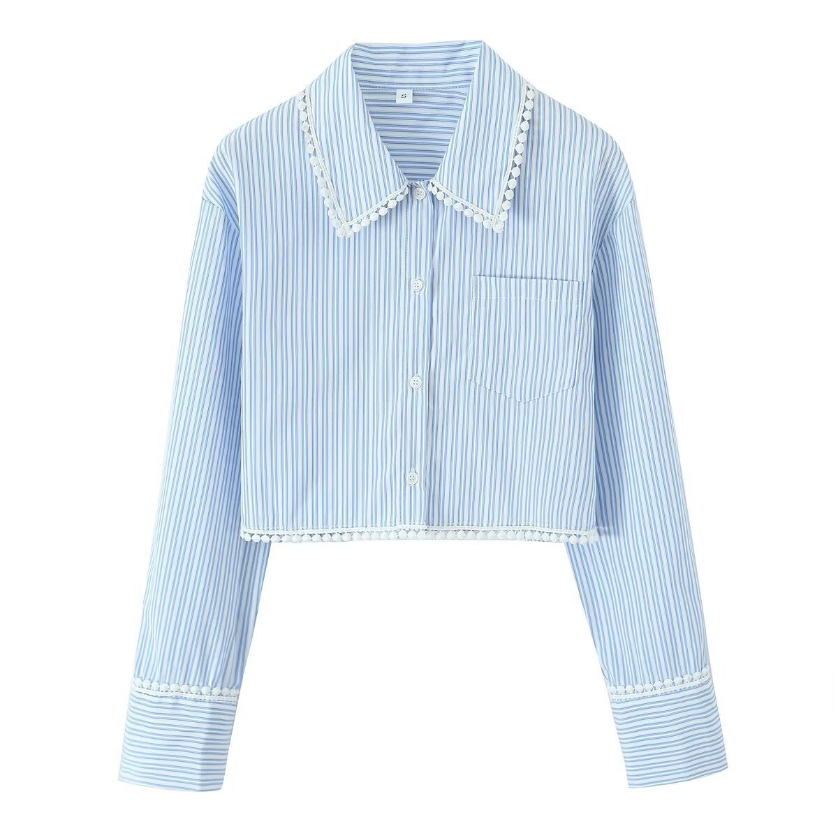 Damen Bluse Spitzenakzent Cropped Norvielle