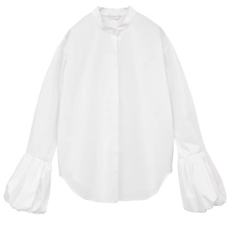 Damen Bluse Voluminöse Ärmel Stehkragen Elegantes Design