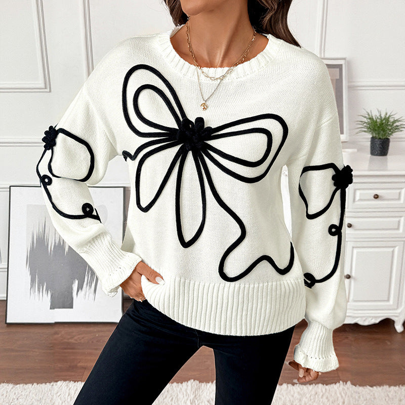 Damen Strickpullover Floral Norvielle Hochkragen