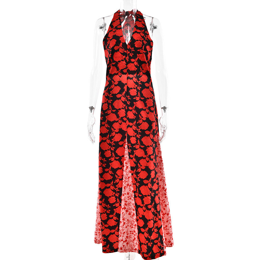 Damen Maxikleid mit Blumenmuster und tiefem Ausschnitt Norvielle