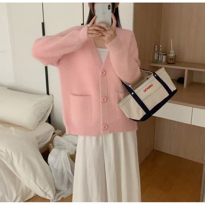 Damen Flauschiger Cardigan mit Knöpfen und Taschen Norvielle