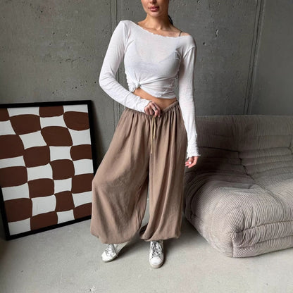 Damen Palazzo-Hose Elastischer Bund Norvielle Beige