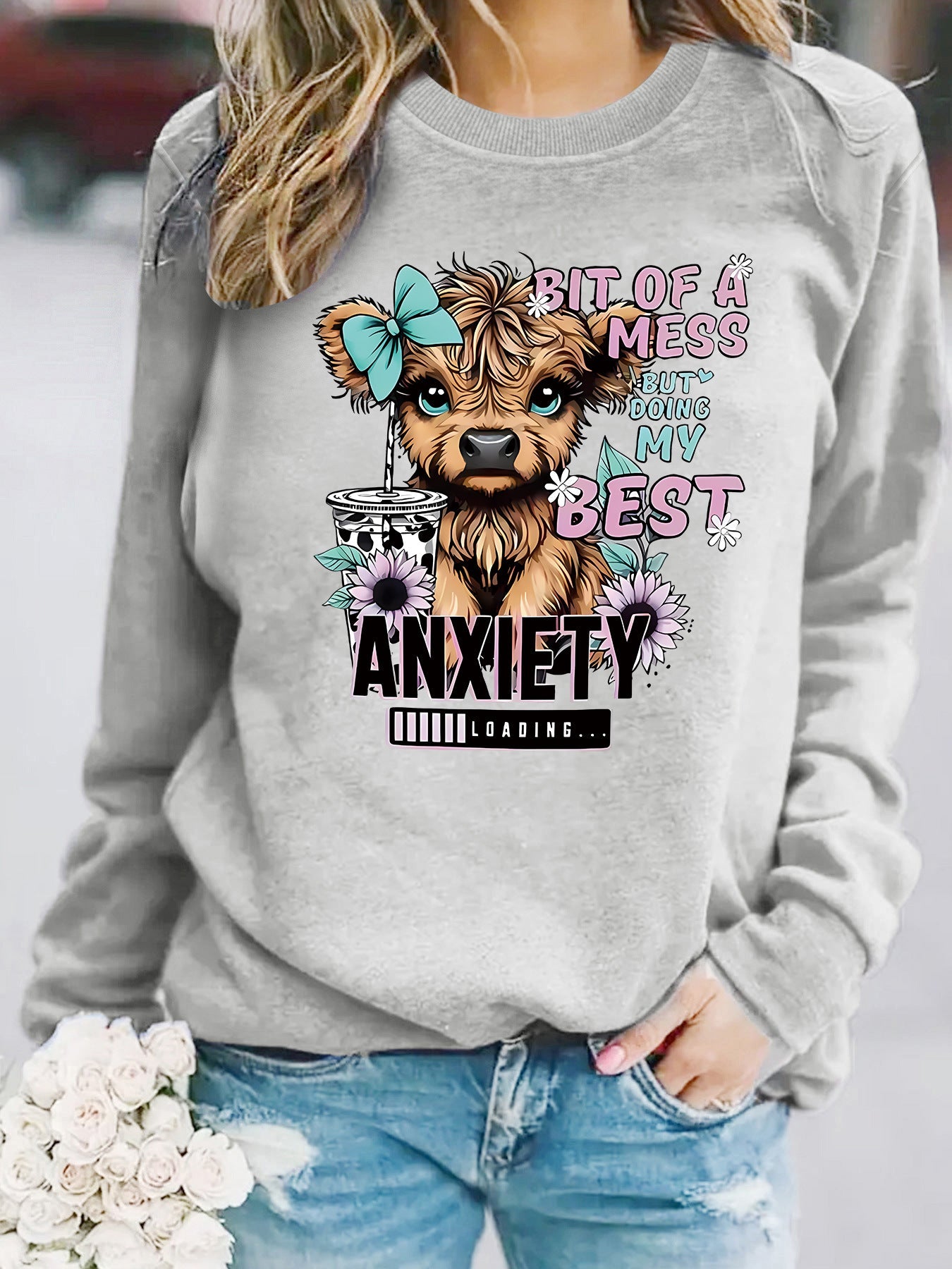 Damen Sweatshirt Hundedesign Motiv Weich