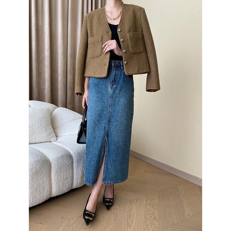 Damen Bouclé-Jacke mit Knöpfen Beige