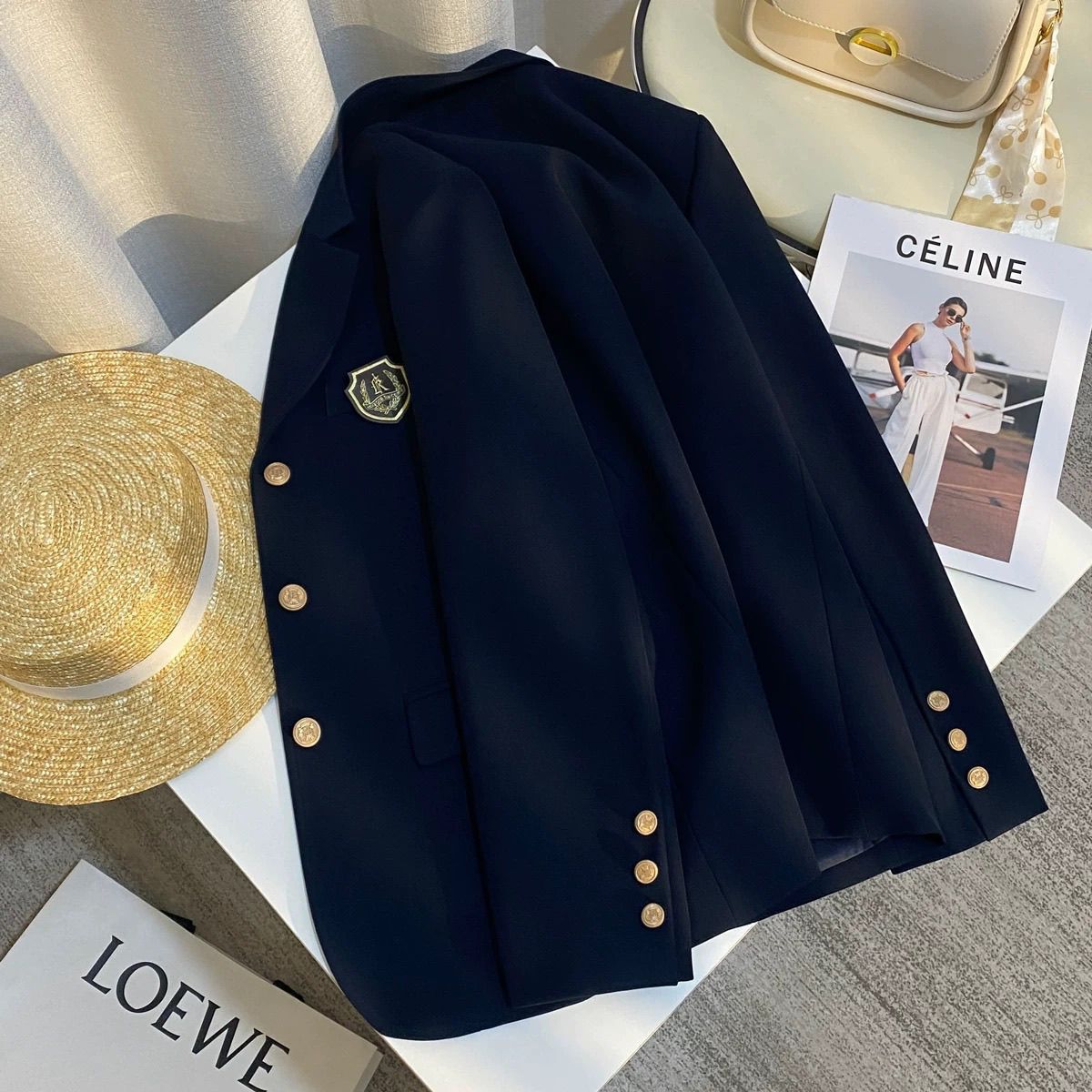 Damen Blazer mit goldenen Knöpfen Schwarz - Norvielle