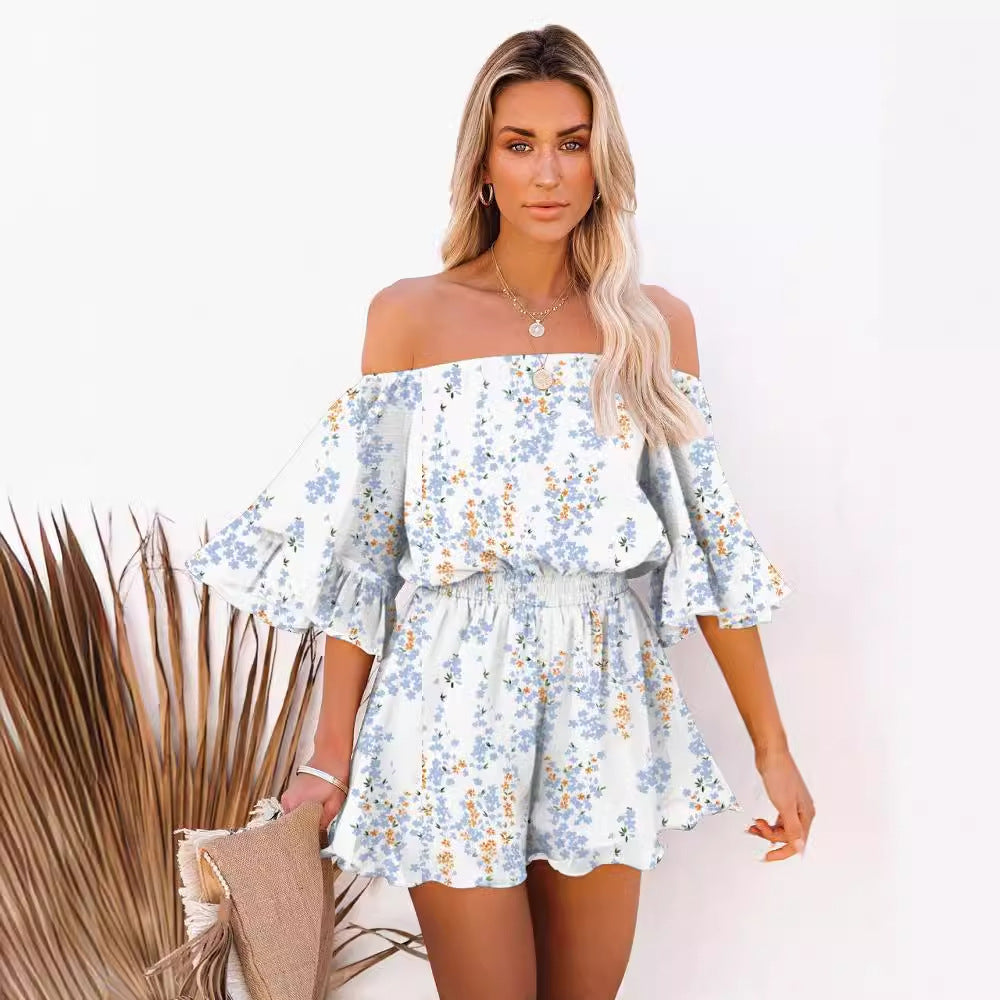 Damen Kurzoverall Off-Shoulder Voluminöse Ärmel Norvielle