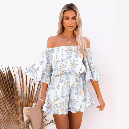 Damen Kurzoverall Off-Shoulder Voluminöse Ärmel Norvielle