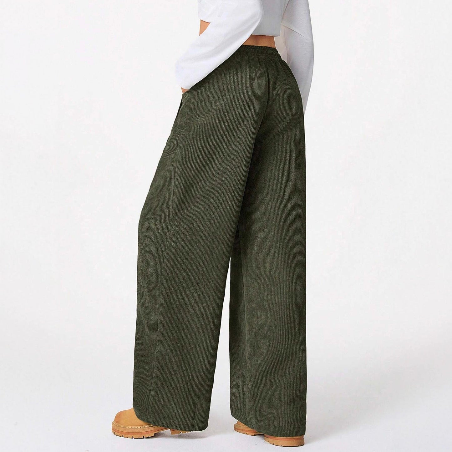 Damen Cordhose Weit Elastischer Bund