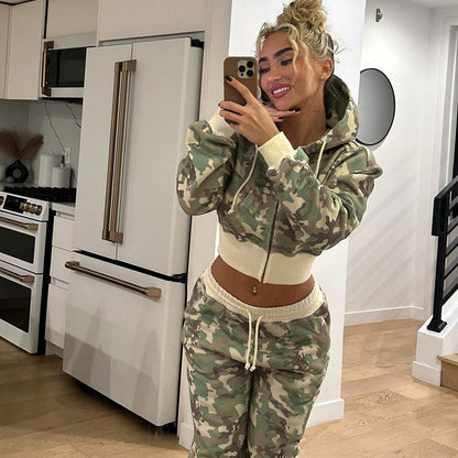 Herren Camouflage Hoodie Langarm Sweatshirt Hose Set