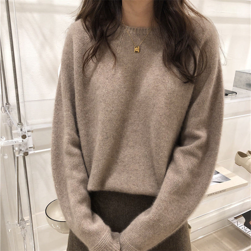 Damen Kaschmirpullover Feine Rippstruktur Lässiger Schnitt Beige