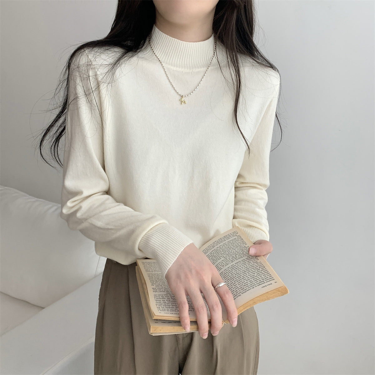 Damen Feinstrickpullover Stehkragen Lässig Norvielle