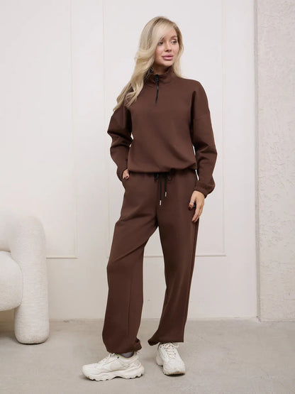 Damen Fleece-Jogginganzug Elastisch Beige