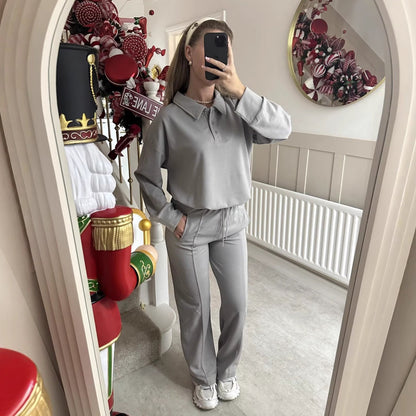 Damen Freizeitanzug Hochkragen Weite Hosen Elegant