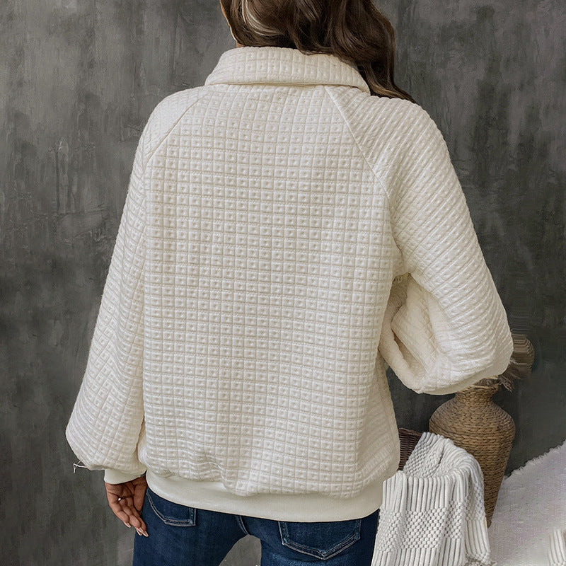 Damen Overshirt mit Knöpfen Strukturiertes Waffelmuster Beige