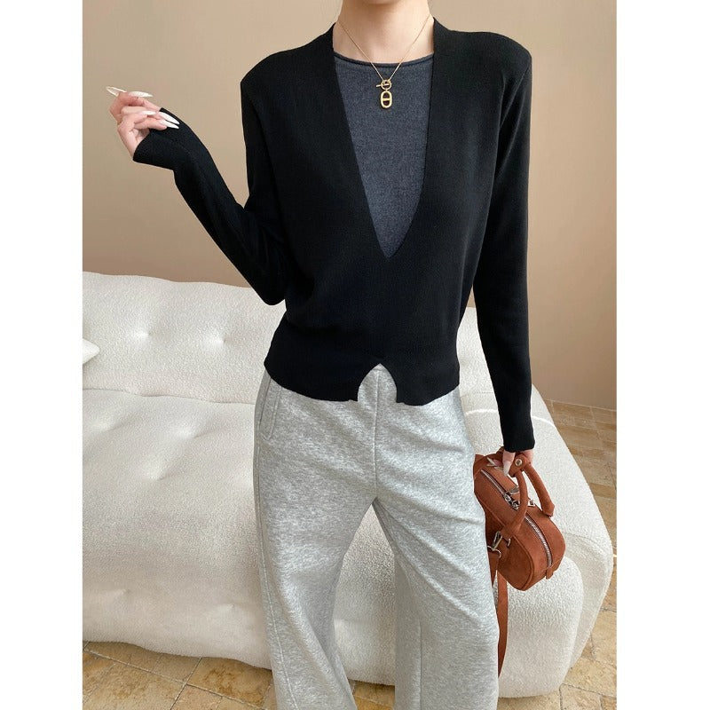 Damen Pullover V-Ausschnitt Feine Textur Norvielle
