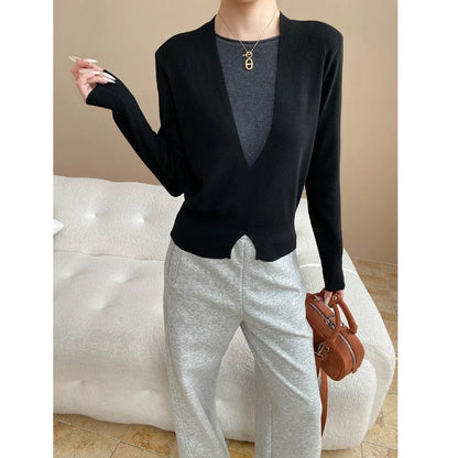 Damen Pullover V-Ausschnitt Feine Textur Norvielle