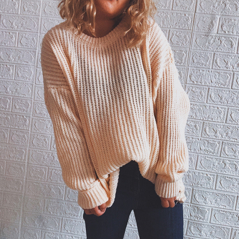 Damen Grobstrickpullover Oversized Lässige Ärmel