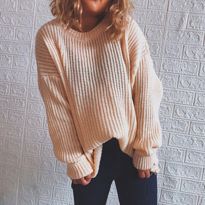 Damen Grobstrickpullover Oversized Lässige Ärmel