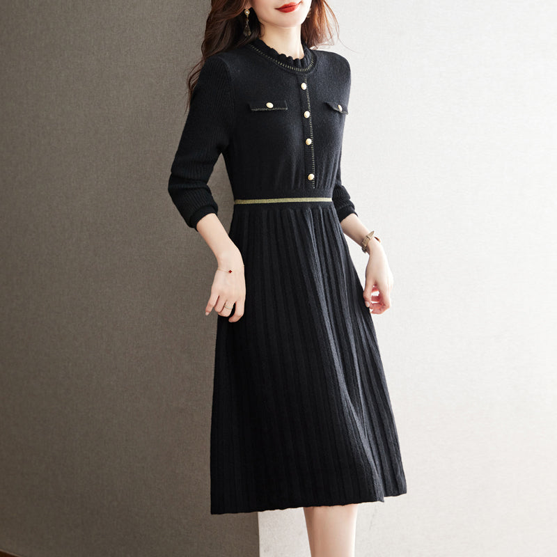 Damen Strickkleid Hochgeschlossener Kragen Eleganter Rücken